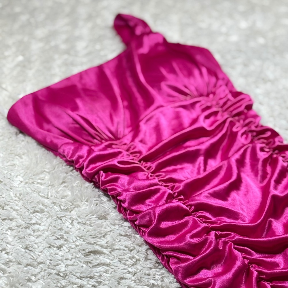Deb Dress Small Pink Ruched Mini Dress Party Cocktail Bodycon Y2K VINTAGE Barbie - Picture 4 of 10